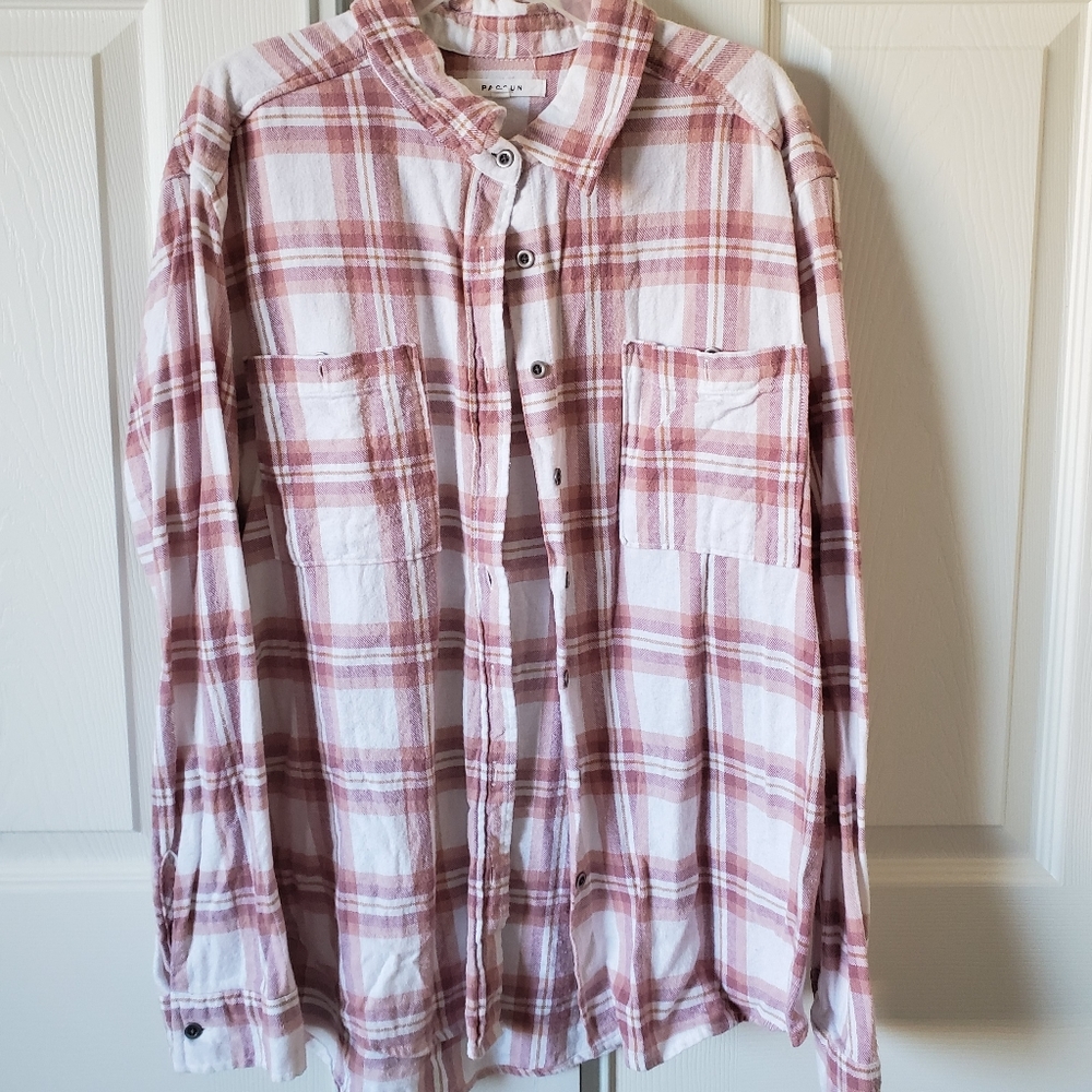 Pink and white flannel size medium